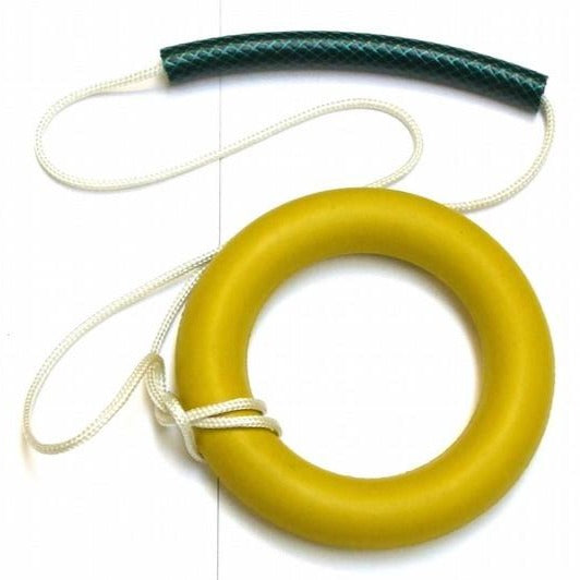 Training hammer for beginners and children.  Quoit on a rope with a simple handle