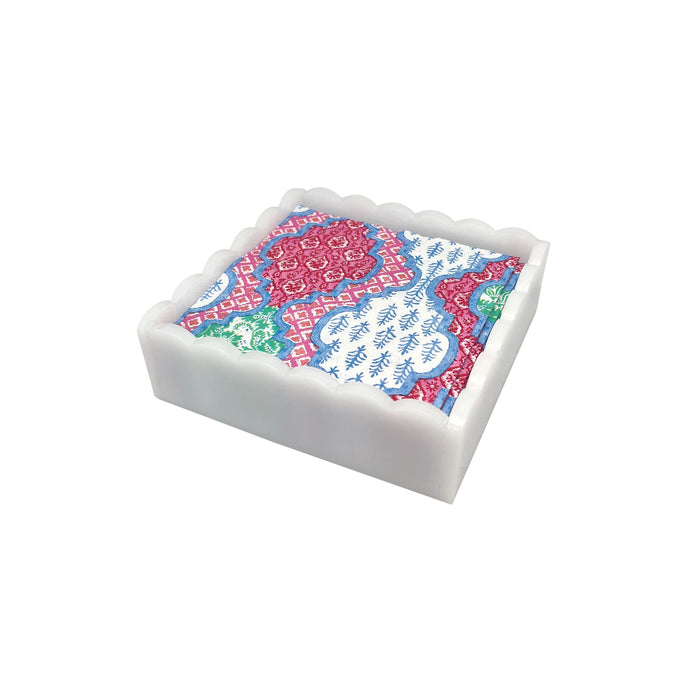 Provençal Cotton Pink White Scalloped Cocktail Napkin Box Set