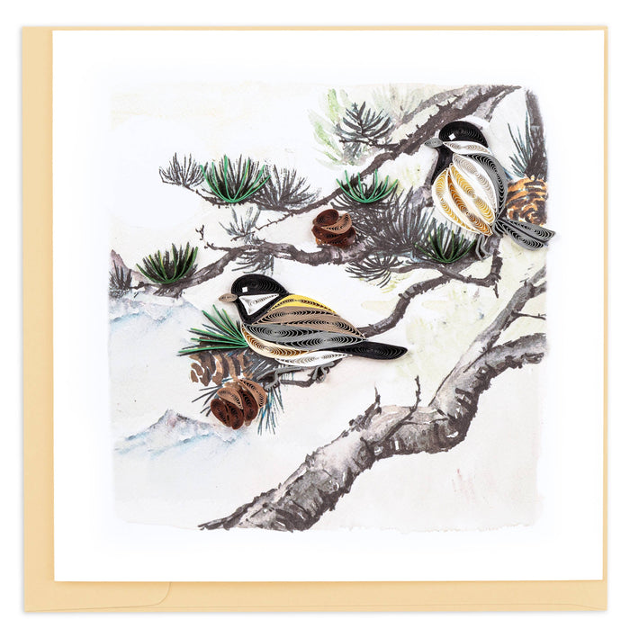 Quilled Pine Needles and Birds Greeting Card