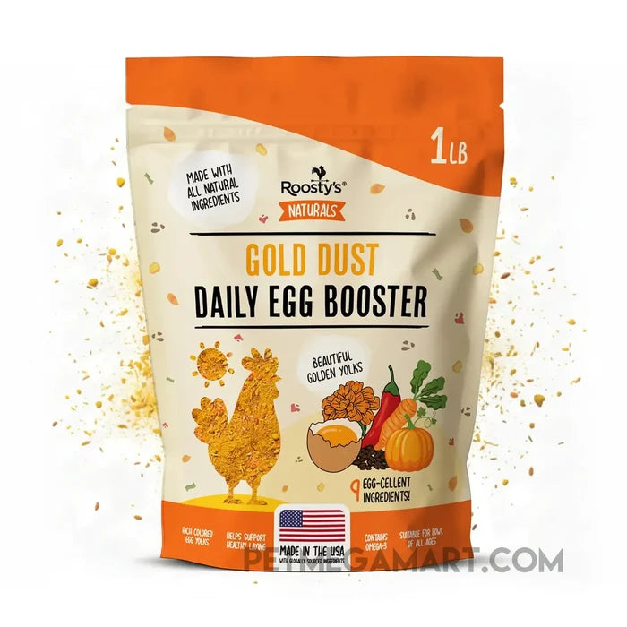 Roosty’s Gold Dust Daily Egg Booster for omega-3-rich golden eggs with all-natural formula