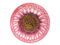Decorative pink sunflower soap with a brown center on a white background