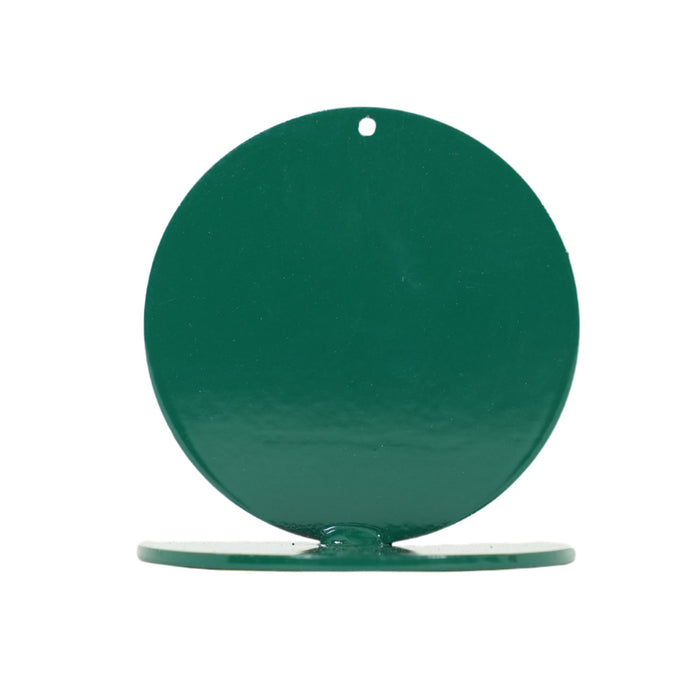 Small green steel round marker for marking jump run-ups