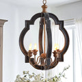 Rustic farmhouse bird cage pendant lamp in distressed metal finish with three candelabra bulb holders, hanging by decorative chain