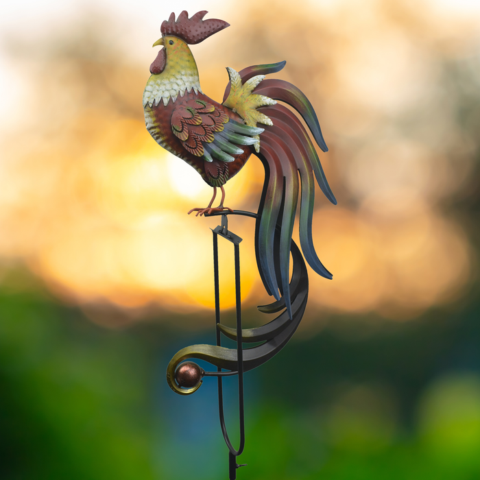 Rustic Rooster Balance Rocker Garden Stake