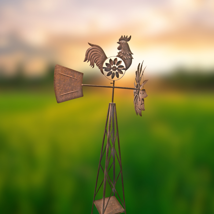 Rustic Rooster Windmill – Farmhouse Garden Décor with Mini Spinner