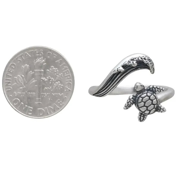 Sea Turtle and Wave Adjustable Ring