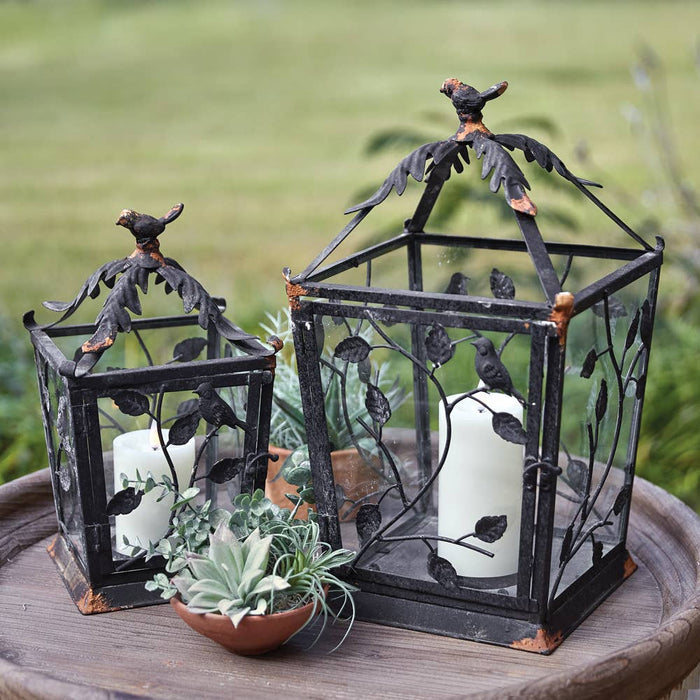 Set of Two Rustic Woodland Lanterns – Decorative Outdoor Candle Lanterns with Handles
