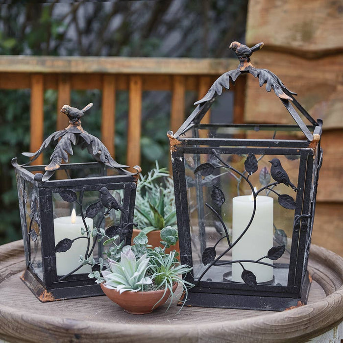 Set of Two Rustic Woodland Lanterns – Decorative Outdoor Candle Lanterns with Handles