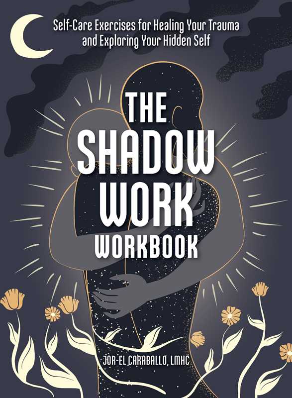 Book cover for 'The Shadow Work Workbook' featuring a design with a person silhouette, moon, and floral elements.