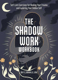 Book cover for 'The Shadow Work Workbook' featuring a design with a person silhouette, moon, and floral elements.