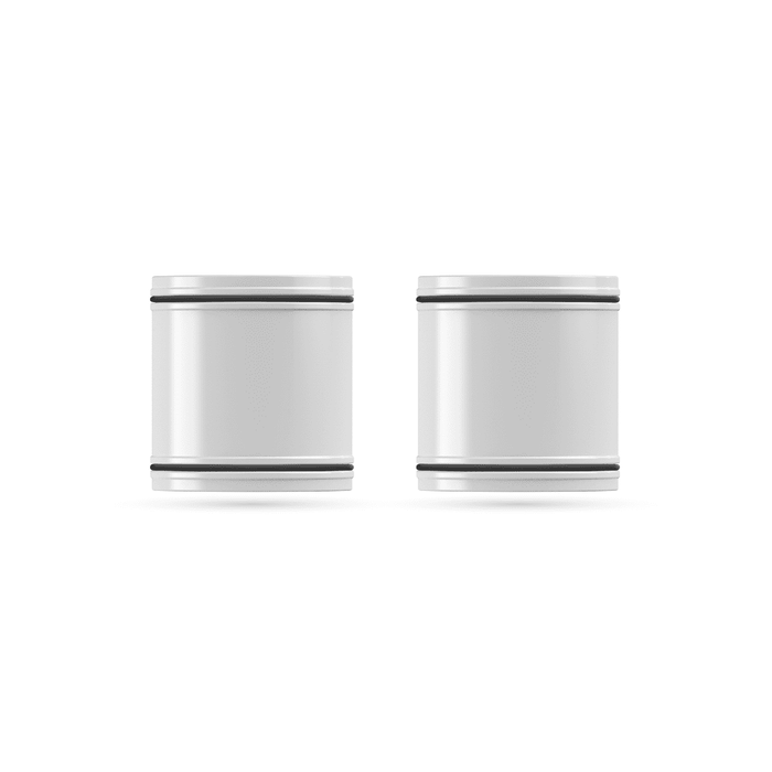 Two white filters objects with black bands on a white background