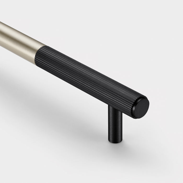 Silver Brass Linear Cabinet Handle with Tip in Black