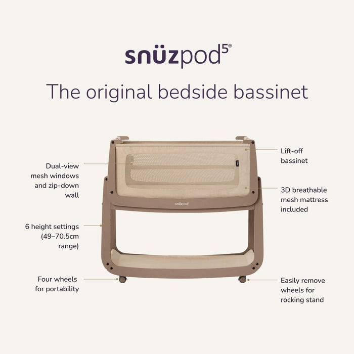 Snuz US SnuzPod5 Bedside Bassinet Mocha SnuzPod5 Bedside Bassinet Mocha