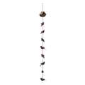 Sparrow rain chain full length on white background showing birdhouse topper and cascading metal sparrow figures on iron chain, 70 inches long