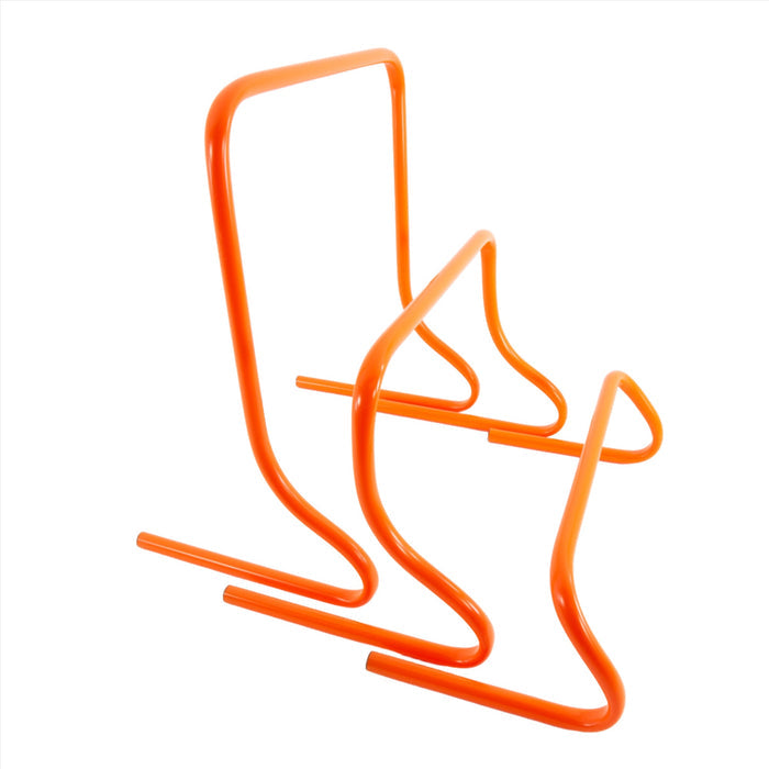Set of 3 speed agility hurdles of different heights: 6 inches, 12 inches, 20 inches.  Orange powder-coated metal