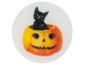 classic halloween circle shaped soap with vintage halloween illustration of a cat in a jockolantern