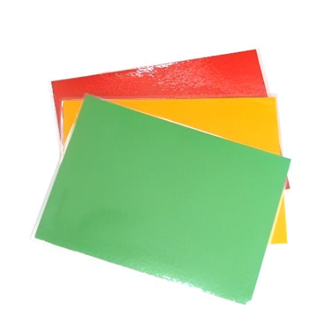 Set of three A5 laminated cards in yellow, cream and green for marksmen and starters