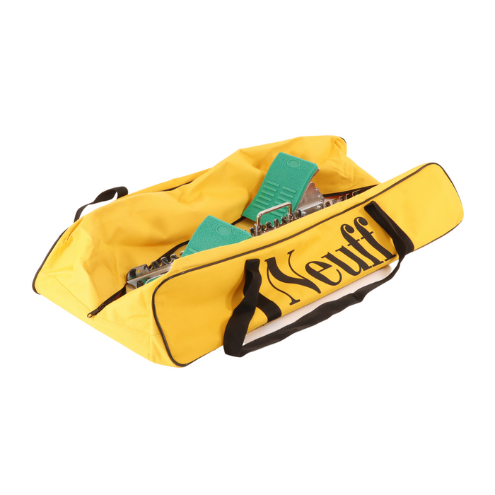 Neuff Starting Block Bag with a set of sprint blocks inside | Yellow bag with Black Neuff Brand