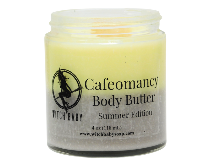 yellow and brown summer cafeomancy body butter on a white background