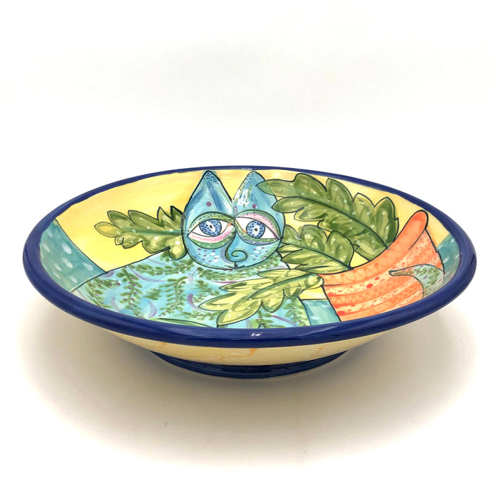Susan & Peter Stark - Ceramic Serving Bowl - Large (Yellow, Painting of Cat)