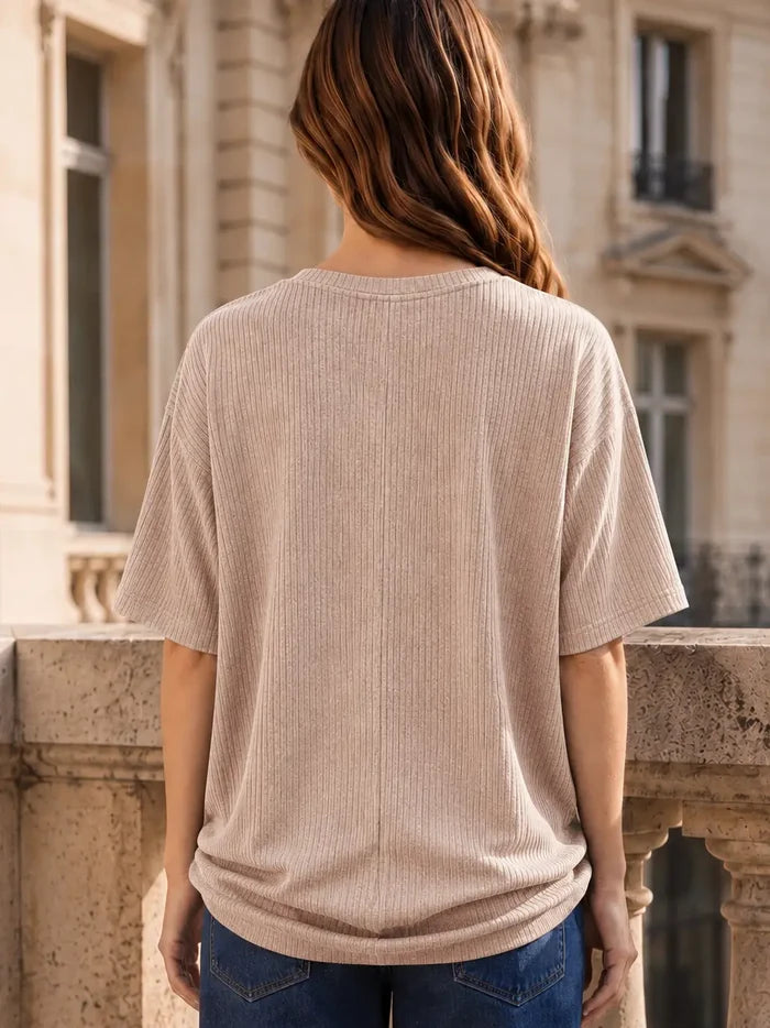 Taupe Ribbed Ruched Top