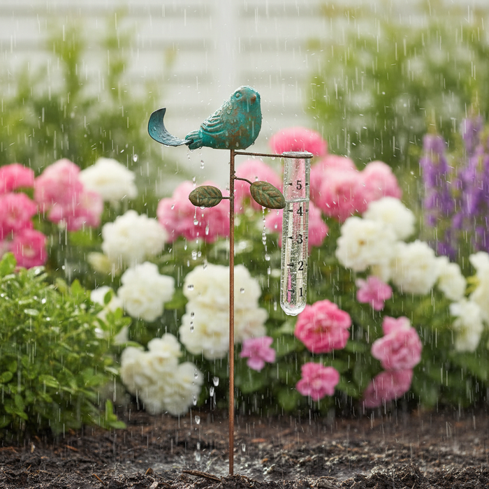 Teal Bird Rain Gauge