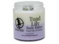 Jar of 'Toad Lily' body butter with a label on a white background