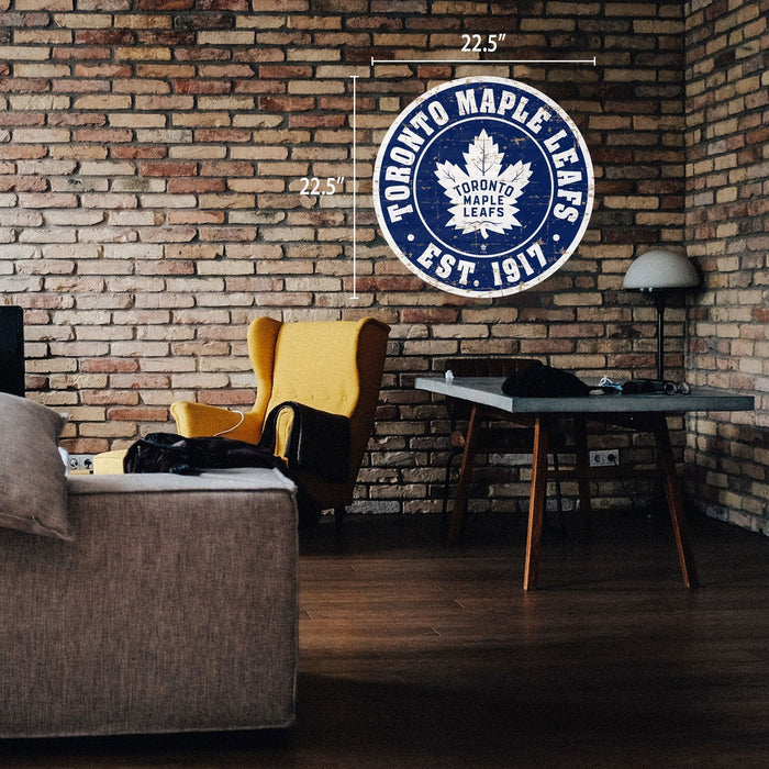 Toronto Maple Leafs Sign - 22" Round Distressed Logo