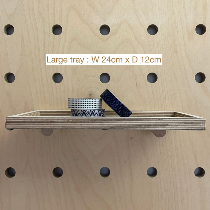 Large shelf tray for wooden pegboard