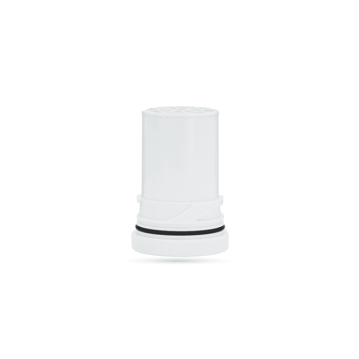 White cylindrical object with black band on a white background