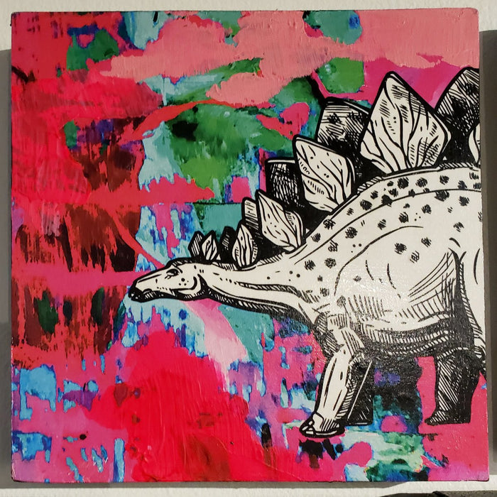 Van Leeuwen - Mixed Media Wall Hanging - Dinosuar (8" x 8")