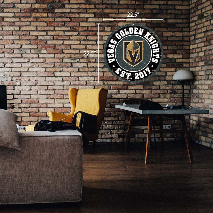 Vegas Golden Knights Sign - 22" Round Distressed Logo