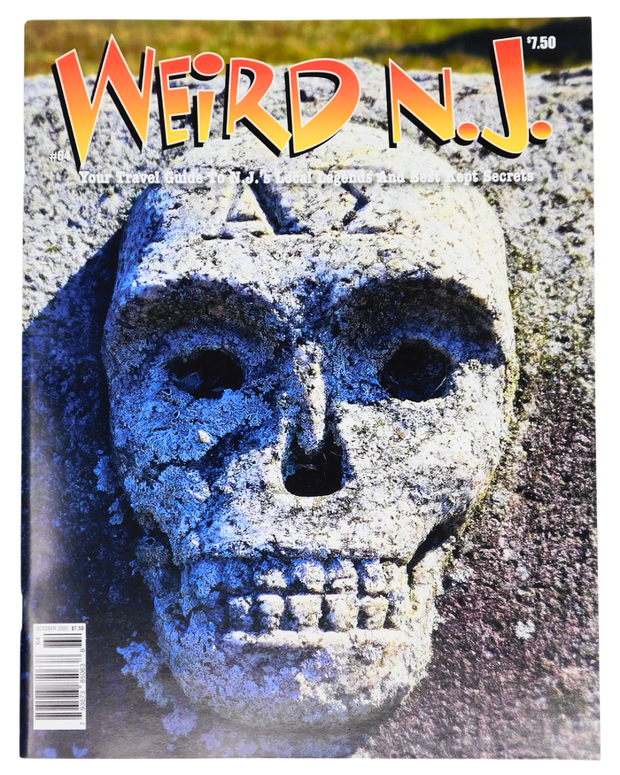 Magazine cover titled 'Weird N.J.' with a stone skull design.