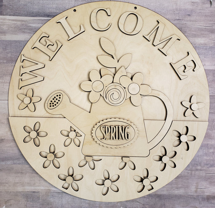 Welcome Spring Watering Can Round