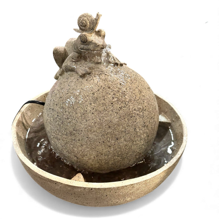 Bubbling frog fountain side view showing weather-resistant resin construction and included pump, perfect for patios and garden spaces by GoodStuff Co