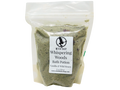 clay and salt bath potion packaged in 8 ox compostable plastic bag that reads: whispering woods bath potion - vanilla & wild roses