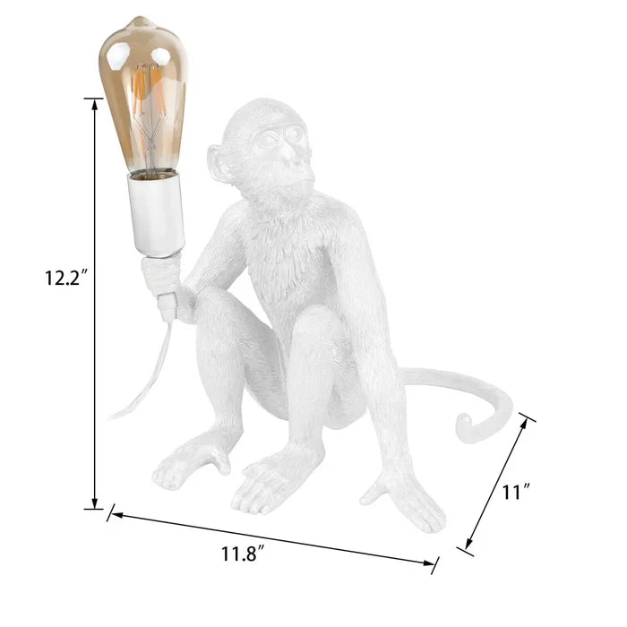 White Monkey Lamp – Resin Sitting Monkey Table Lamp with Edison Bulb