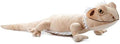 Wild Onez bearded dragon plush lying flat in profile showing creamy tan body, white spiky beard and frill, four splayed legs and long tail, white background