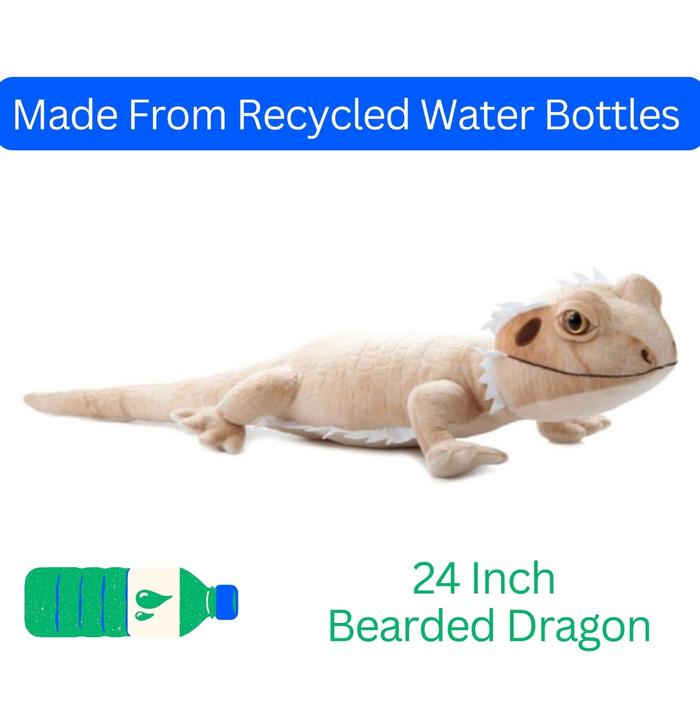 Top-down view of Wild Onez bearded dragon plush showing full body, white belly, and detailed claw stitching on all four feet, white background