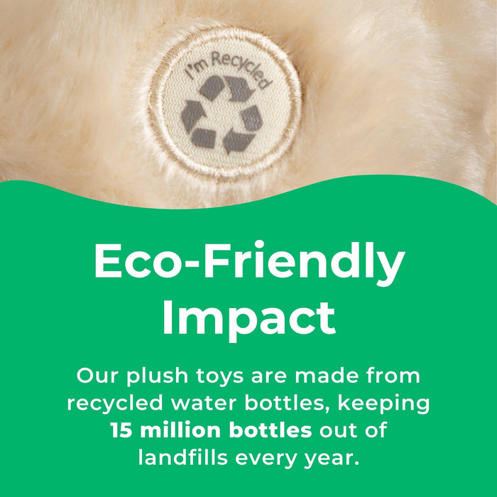 Infographic showing Wild Onez chicken plush features — durable stitches, eco-friendly fill, and ultra-soft plush construction, white background
