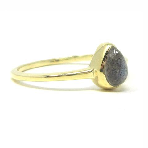 yellow gold pear labradorite ring
