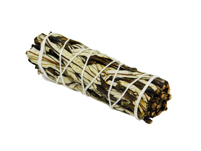 yerba santa leaves tied in white bundles